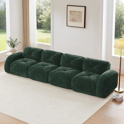 Oversized Modular Tufted Velvet Deep Seat Sofa with Ottomans - 32D Foam, No Assembly Required