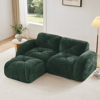 Oversized Modular Tufted Velvet Deep Seat Sofa with Ottomans - 32D Foam, No Assembly Required