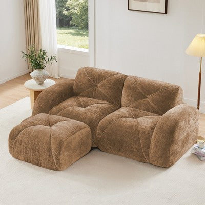 Oversized Modular Tufted Velvet Deep Seat Sofa with Ottomans - 32D Foam, No Assembly Required
