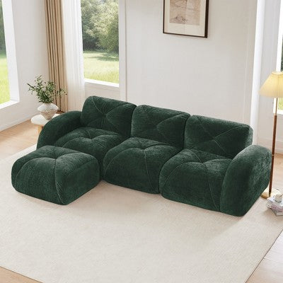 Oversized Modular Tufted Velvet Deep Seat Sofa with Ottomans - 32D Foam, No Assembly Required
