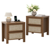 Handmade Rattan Bedside Table Set in Natural Walnut