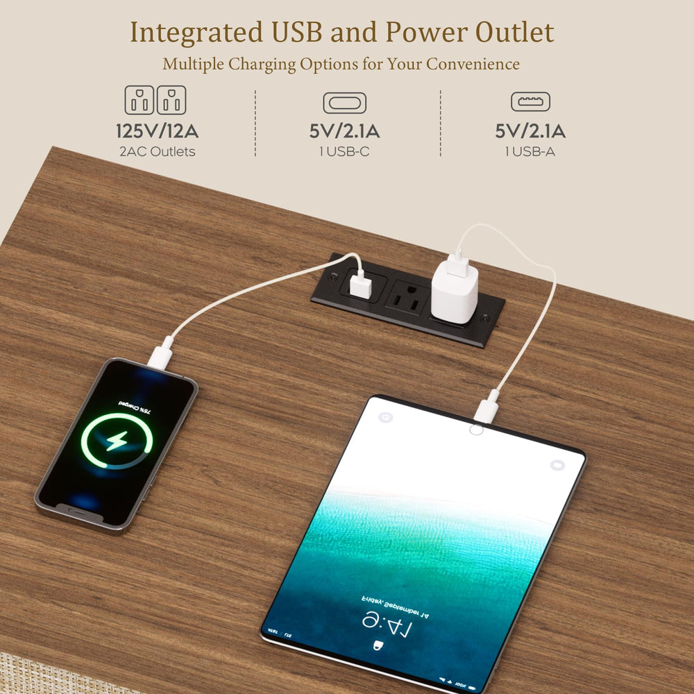 Handmade Rattan Bedside Table Set in Natural Walnut