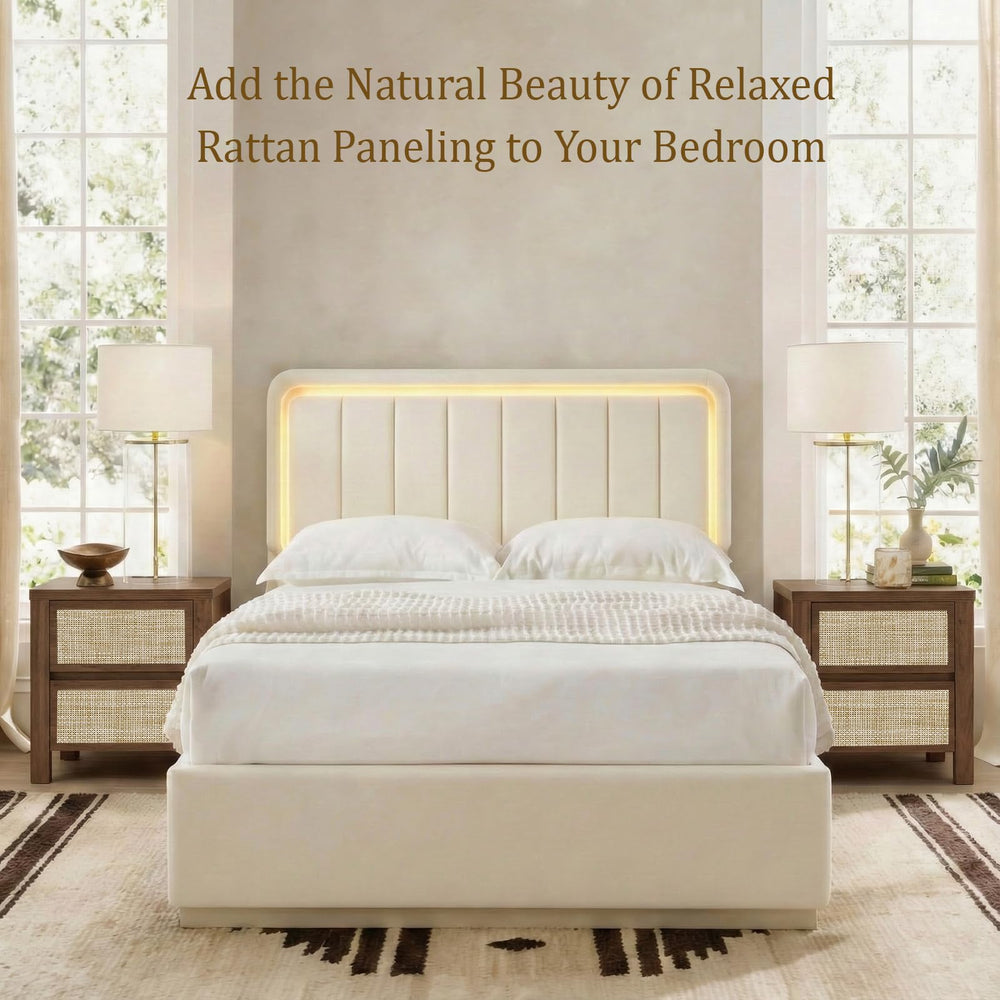 Handmade Rattan Bedside Table Set in Natural Walnut