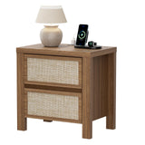 Handmade Rattan Bedside Table Set in Natural Walnut
