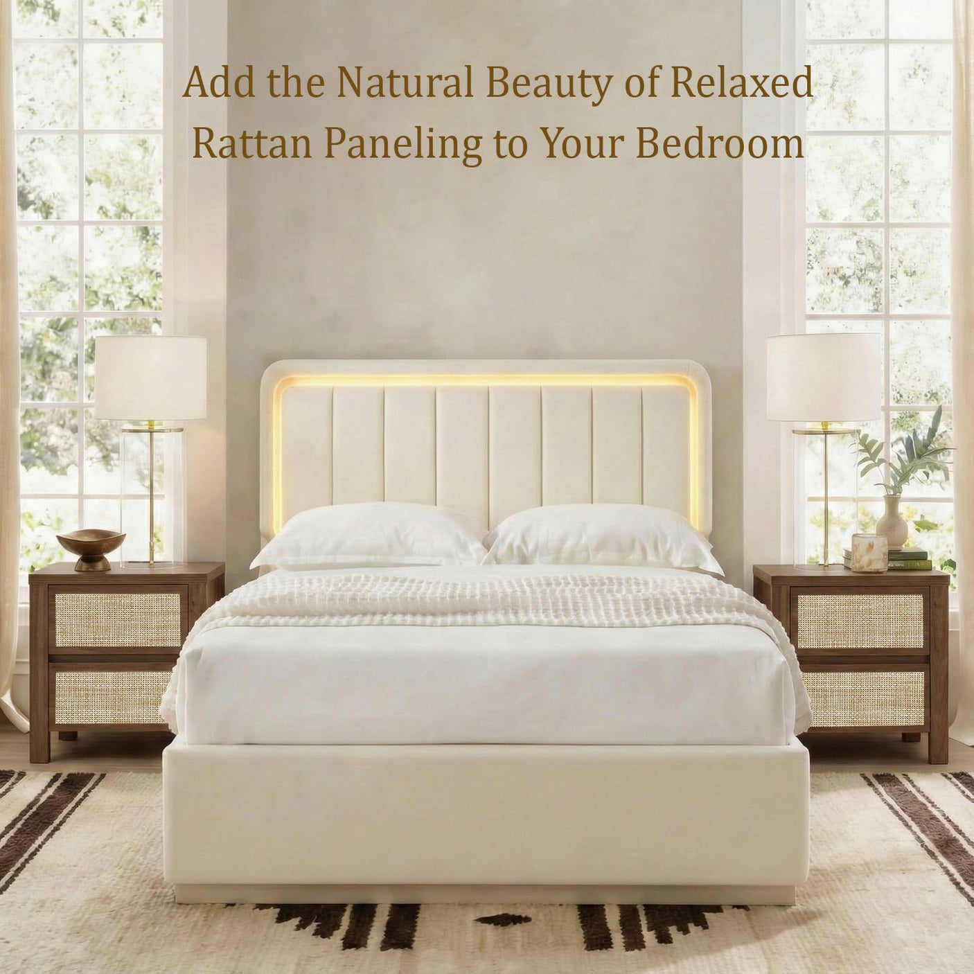 Handmade Rattan Bedside Table Set in Natural Walnut