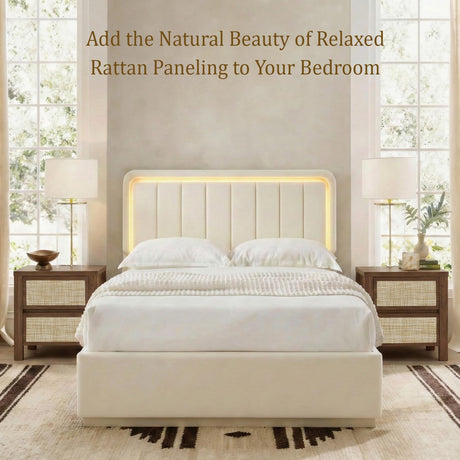 Handmade Rattan Bedside Table Set in Natural Walnut