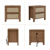 Handmade Rattan Bedside Table Set in Natural Walnut