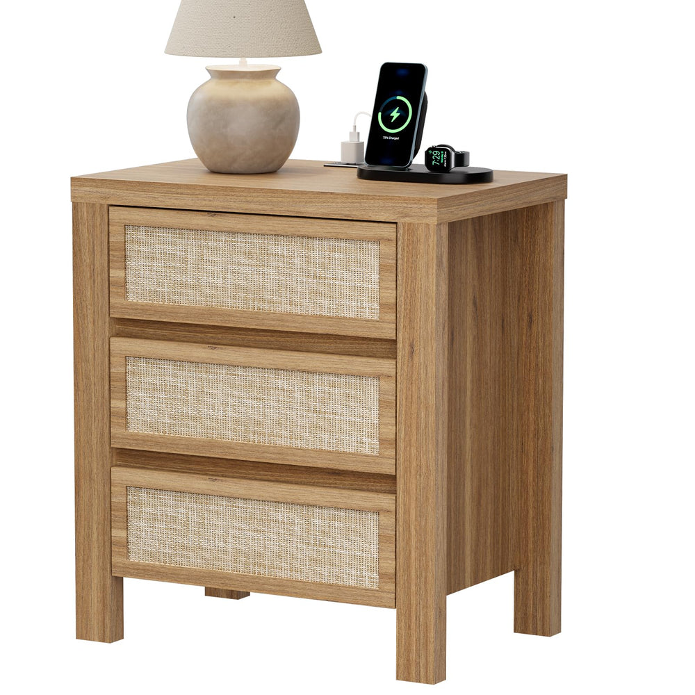 Handmade Rattan Bedside Table Set in Natural Walnut