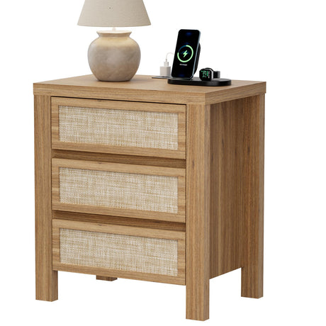 Handmade Rattan Bedside Table Set in Natural Walnut
