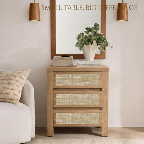 Handmade Rattan Bedside Table Set in Natural Walnut