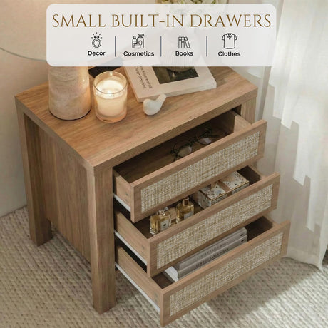 Handmade Rattan Bedside Table Set in Natural Walnut