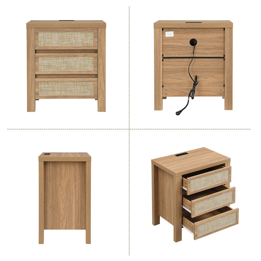 Handmade Rattan Bedside Table Set in Natural Walnut