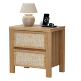 Handmade Rattan Bedside Table Set in Natural Walnut