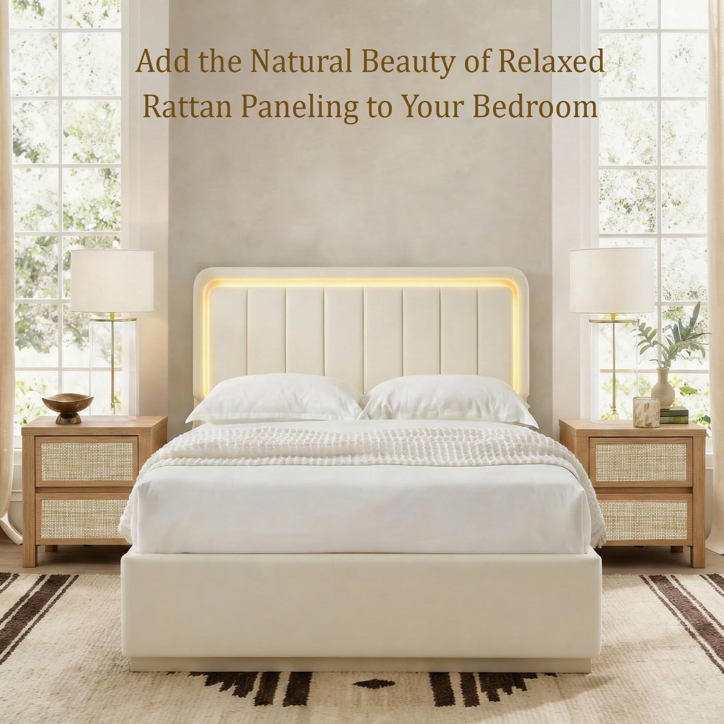 Handmade Rattan Bedside Table Set in Natural Walnut