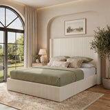 Yechen Bed Frame with Lift Up Storage, Corduroy Upholstered Platform Bed with 51.2" Tall Wingback Headboard, No Box Spring Needed | Beige