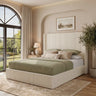 Yechen Bed Frame with Lift Up Storage, Corduroy Upholstered Platform Bed with 51.2" Tall Wingback Headboard, No Box Spring Needed | Beige
