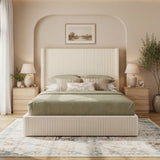Yechen Bed Frame with Lift Up Storage, Corduroy Upholstered Platform Bed with 51.2" Tall Wingback Headboard, No Box Spring Needed | Beige