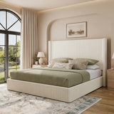 Yechen Bed Frame with Lift Up Storage, Corduroy Upholstered Platform Bed with 51.2" Tall Wingback Headboard, No Box Spring Needed | Beige