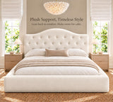 Yechen Cloud Bed Frame, Curved Button-Tufted Headboard, Soft Chenille Upholstered Platform Bed