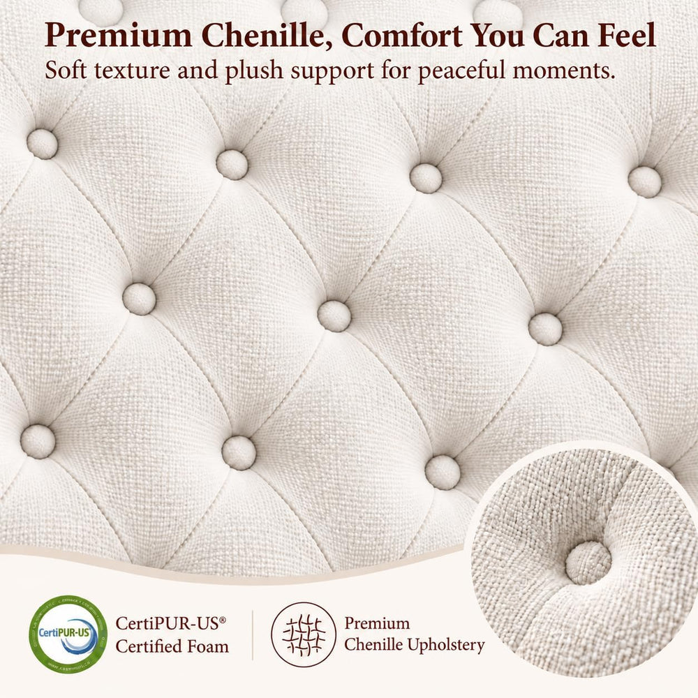 Yechen Cloud Bed Frame, Curved Button-Tufted Headboard, Soft Chenille Upholstered Platform Bed