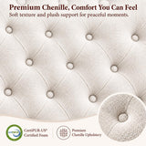 Yechen Cloud Bed Frame, Curved Button-Tufted Headboard, Soft Chenille Upholstered Platform Bed
