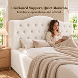 Yechen Cloud Bed Frame, Curved Button-Tufted Headboard, Soft Chenille Upholstered Platform Bed