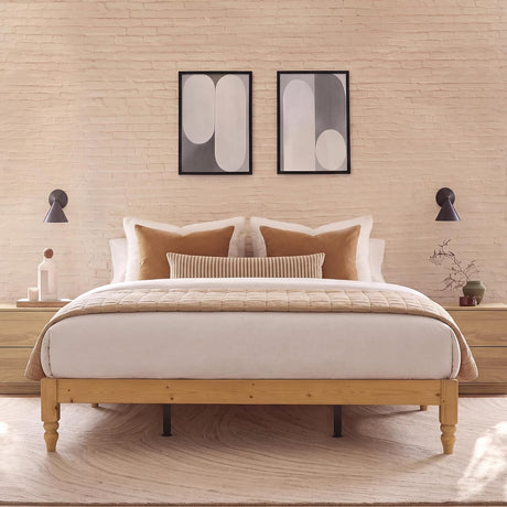 Japanese Joinery Solid Wood King Bed Frame with Turned Legs