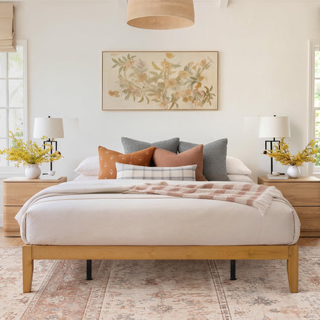Japanese Joinery Solid Wood King Bed Frame with Regular Legs