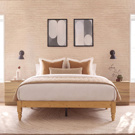 Japanese Joinery Solid Wood King Bed Frame with Turned Legs