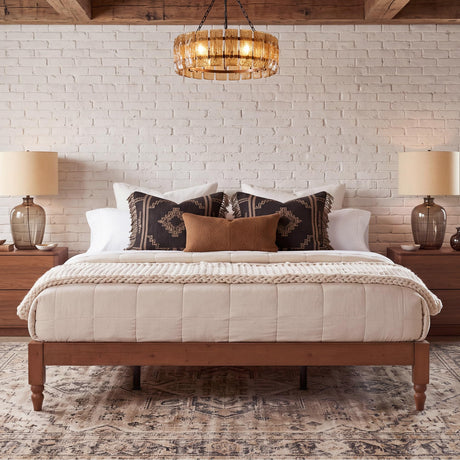 Japanese Joinery Solid Wood King Bed Frame with Turned Legs