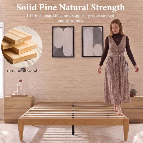 Japanese Joinery Solid Wood King Bed Frame with Turned Legs