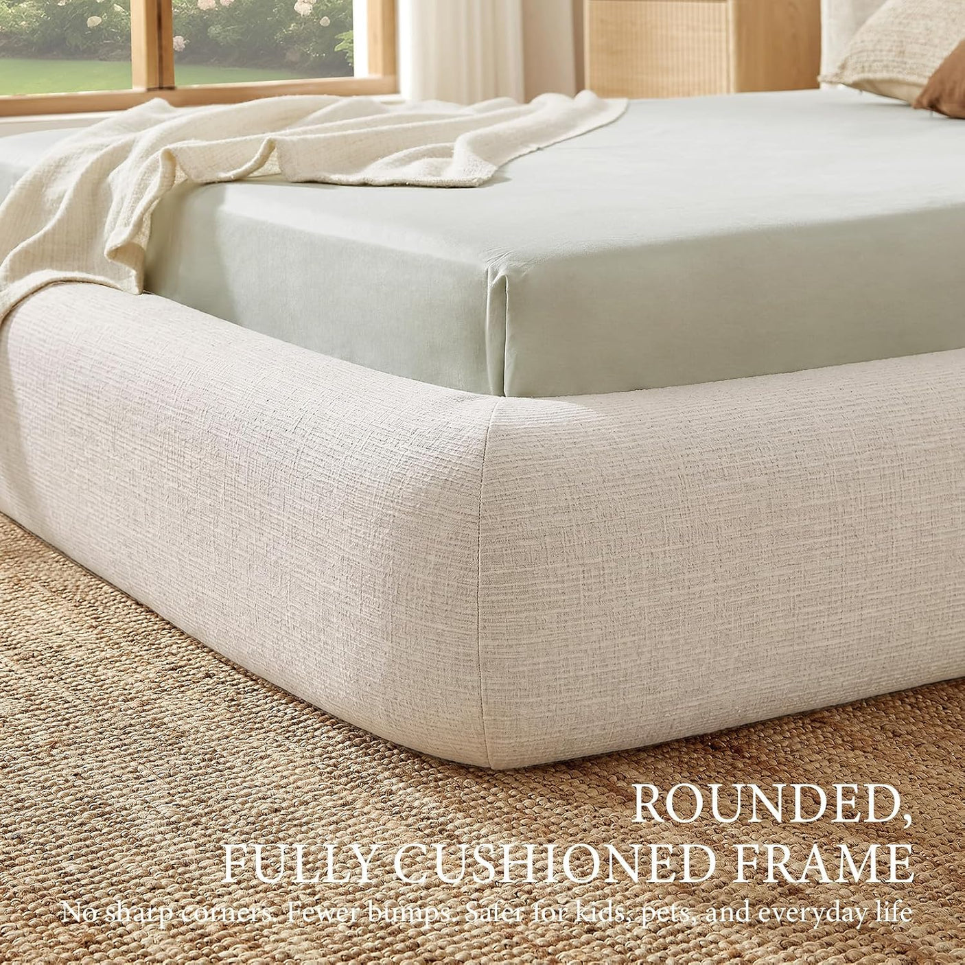 YECHEN Cloud Bed Frame - Modern Water-Resistant Bouclé Upholstered Platform Bed, Tool-Free Assembly, No Box Spring Needed