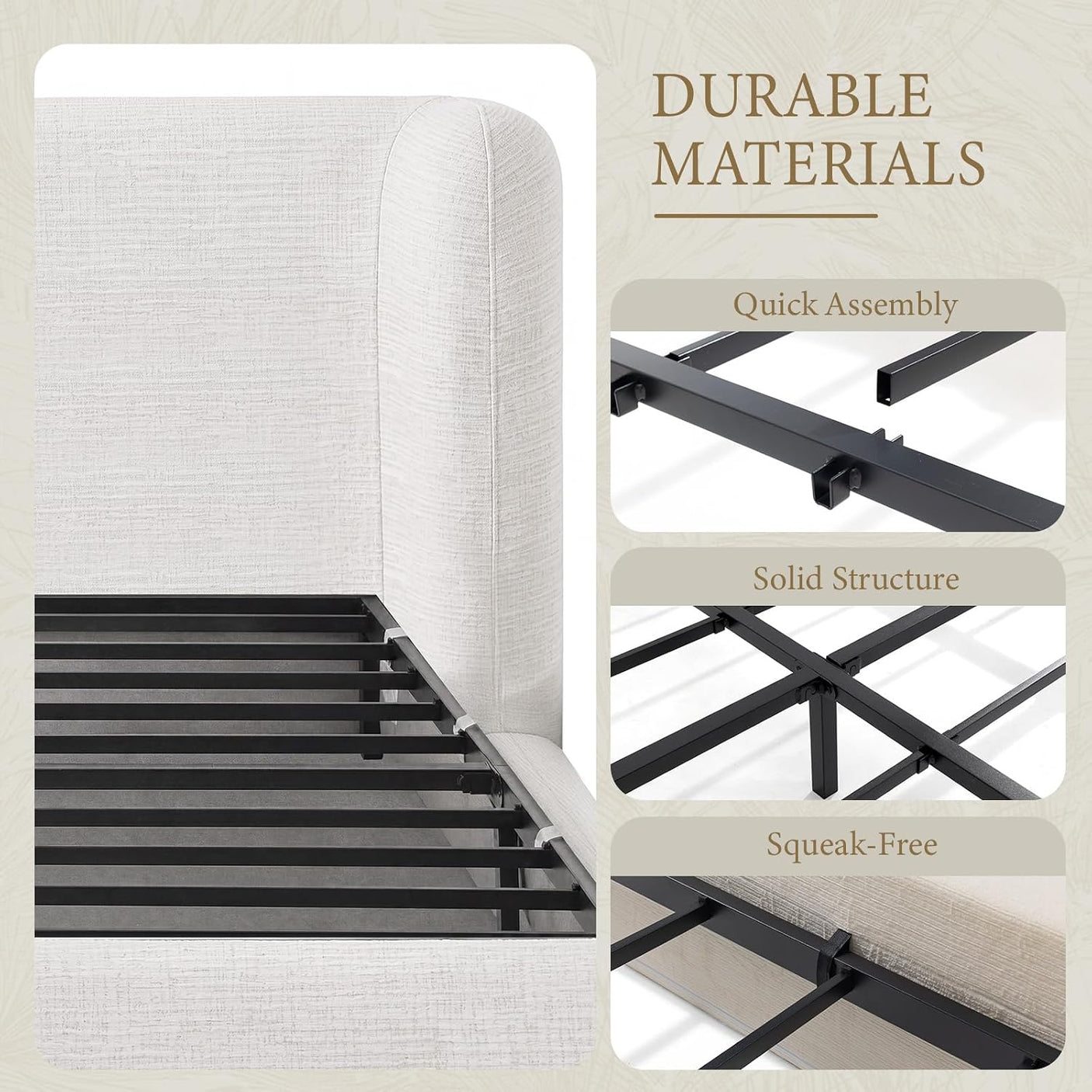 YECHEN Cloud Bed Frame - Modern Water-Resistant Bouclé Upholstered Platform Bed, Tool-Free Assembly, No Box Spring Needed