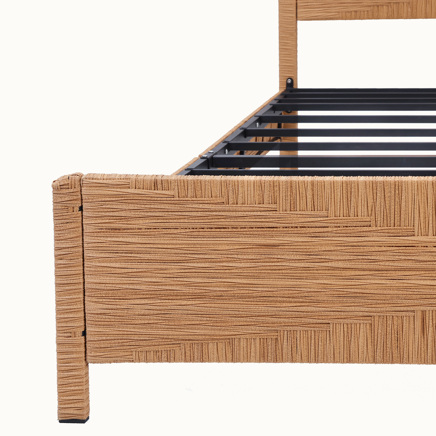 Bohemian Rattan Queen Bed Frame with Headboard and Footboard