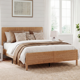 Bohemian Rattan Queen Bed Frame with Headboard and Footboard