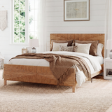 Bohemian Rattan Queen Bed Frame with Headboard and Footboard