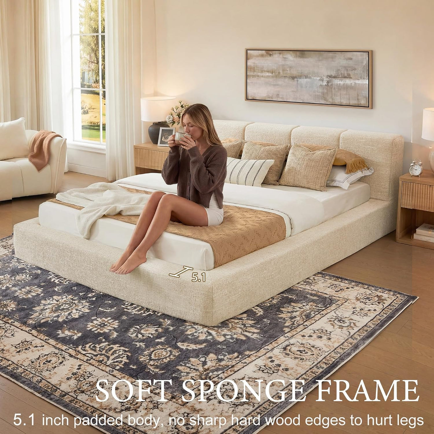 YECHEN Cloud Platform Bed – 20-Min Tool-Free Assembly, CULP® Performance Fabric & Stain-Resistant Cloud Frame