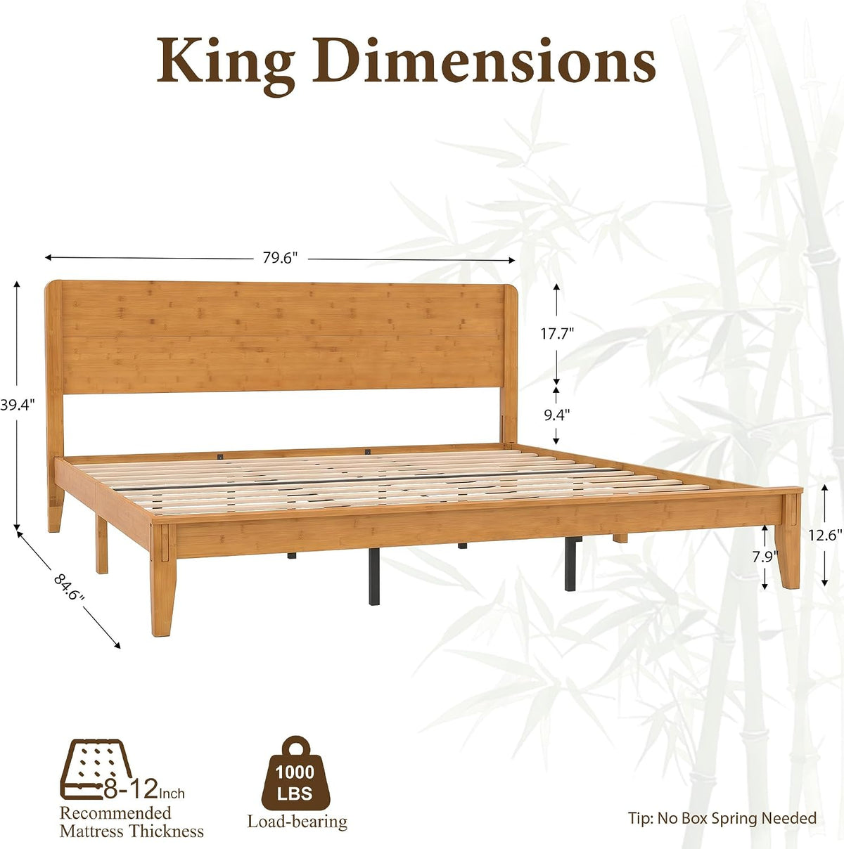 Solid Bamboo Platform Bed with Headboard – Japanese Joinery