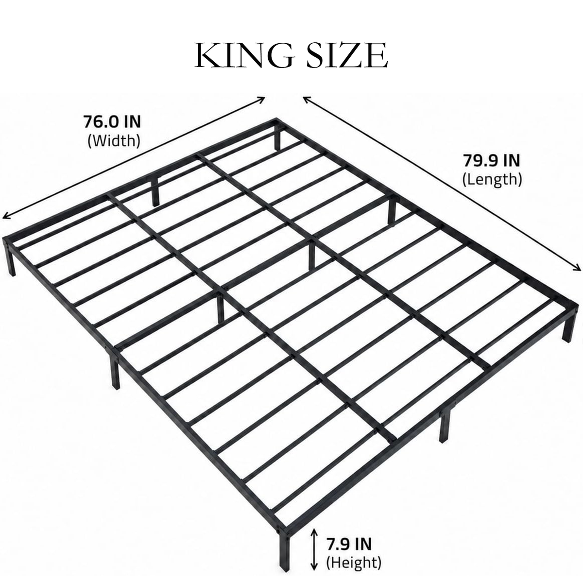 Heavy Duty Metal Platform Bed Frame with Storage, Black