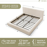 Cloud Bed Frame | Removable Washable Headboard | Boucle Upholstered Platform Bed | Queen & King