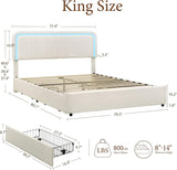Yechen Luxe Bouclé Platform Bed Frame with Integrated Smart LED Lighting