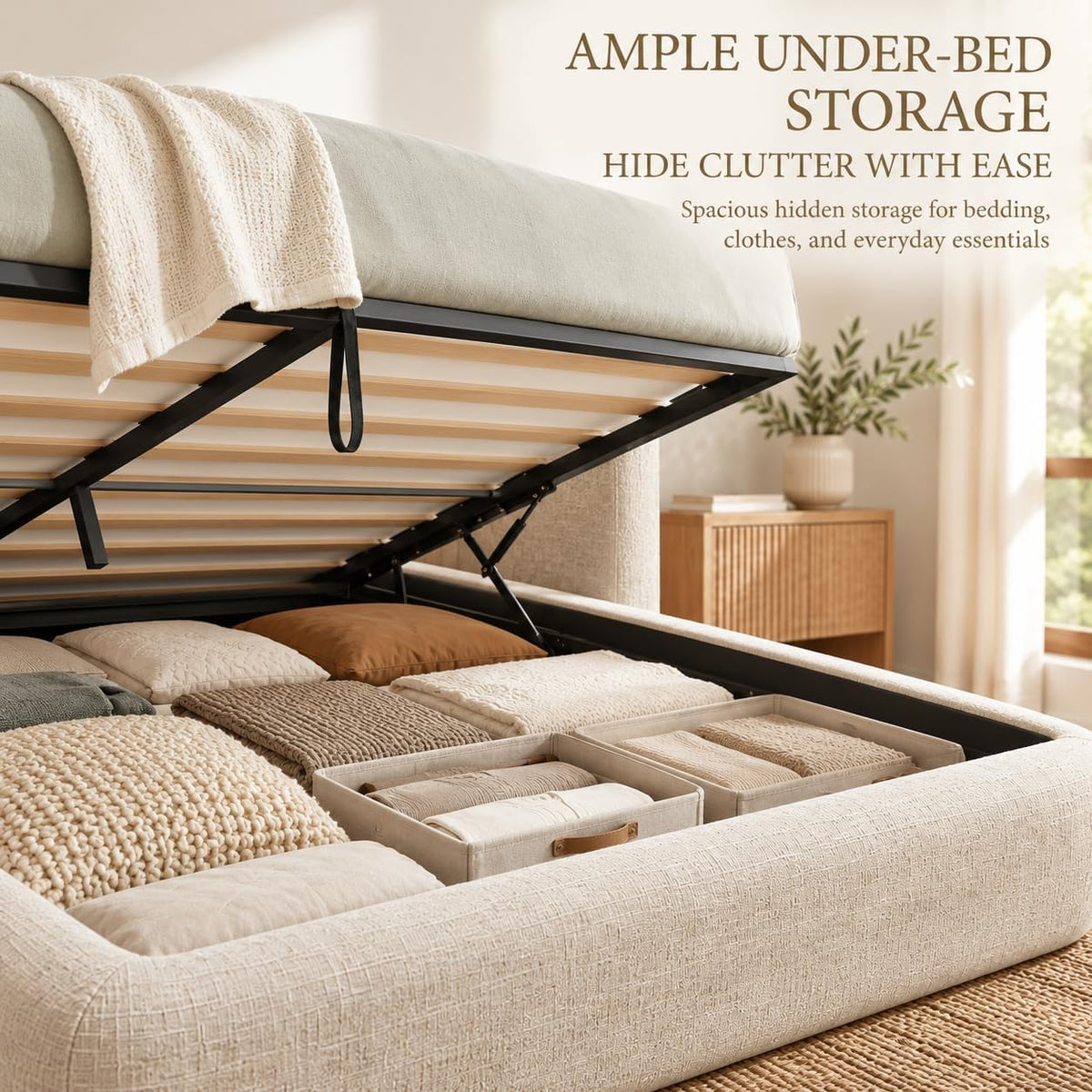 YECHEN Cloud Bed Frame - Modern Water-Resistant Bouclé Upholstered Platform Bed, Tool-Free Assembly, No Box Spring Needed