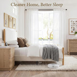 Yechen Platform Bed Frame with Chenille Headboard | FSC Pine Wood | Queen & King | White