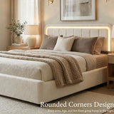 Yechen Luxe Bouclé Platform Bed Frame with Integrated Smart LED Lighting