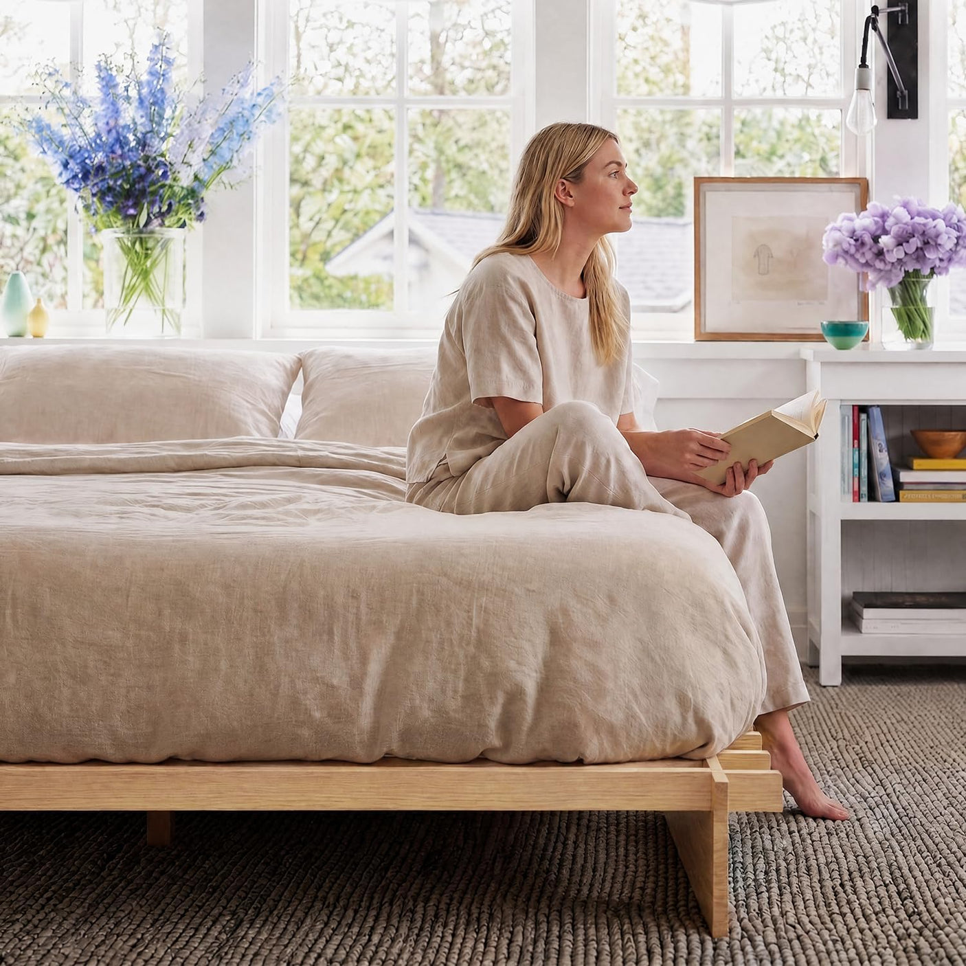 Yechen Solid Oak Platform Bed Frame | Dovetail & Mortise Tenon Joinery, Wooden Slats, No Box Spring Needed