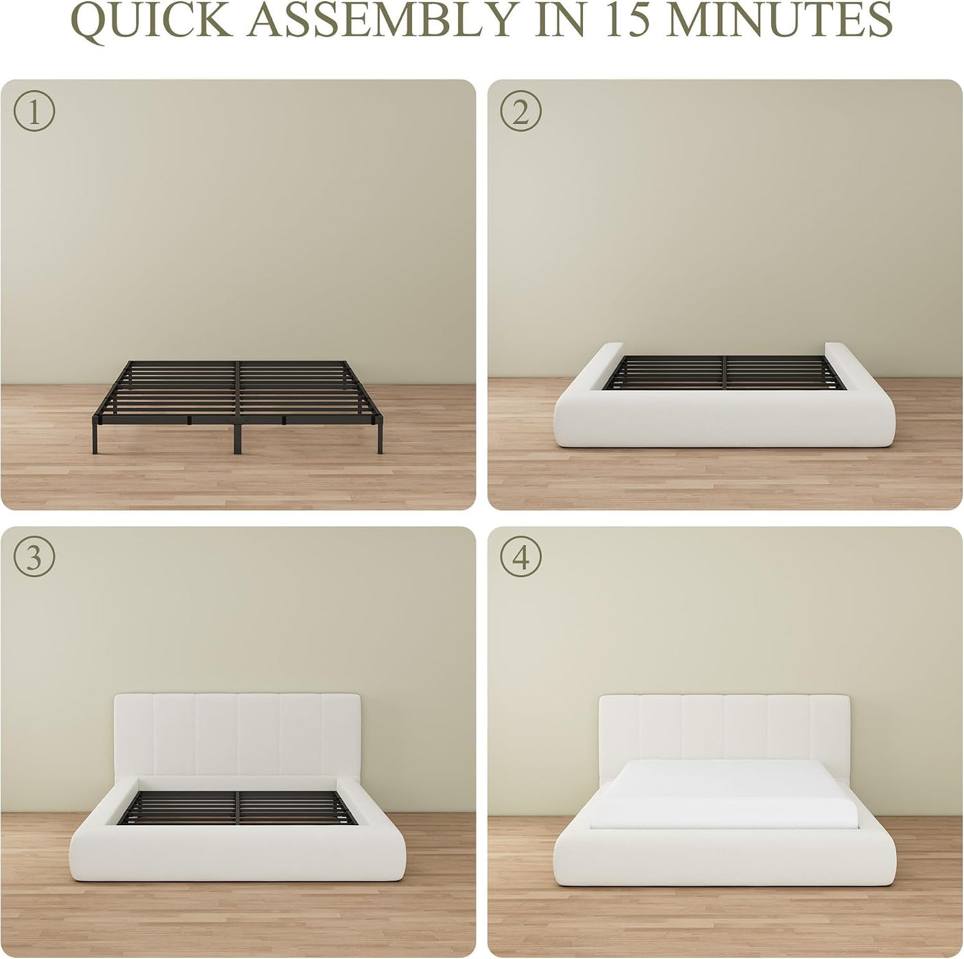 Cloud Bed Frame | Removable Washable Headboard | Boucle Upholstered Platform Bed | Queen & King