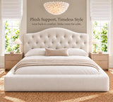 Yechen Cloud Bed Frame, Curved Button-Tufted Headboard, Soft Chenille Upholstered Platform Bed