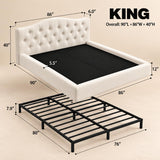 Yechen Cloud Bed Frame, Curved Button-Tufted Headboard, Soft Chenille Upholstered Platform Bed
