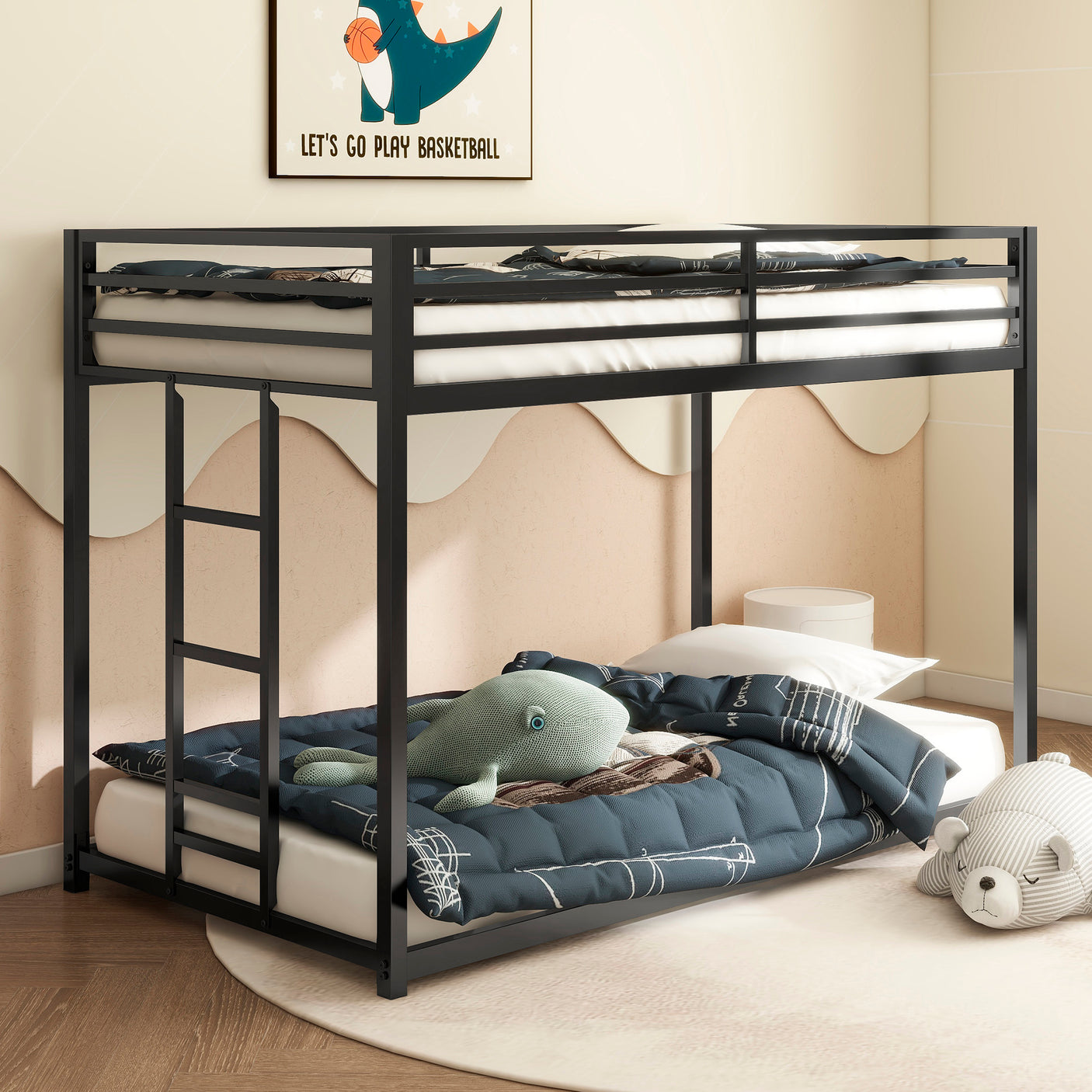 Sturdy Twin over Twin Bunk Bed Metal Black for Kids and Adult