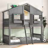Twin over Twin House Bunk Bed with Roof